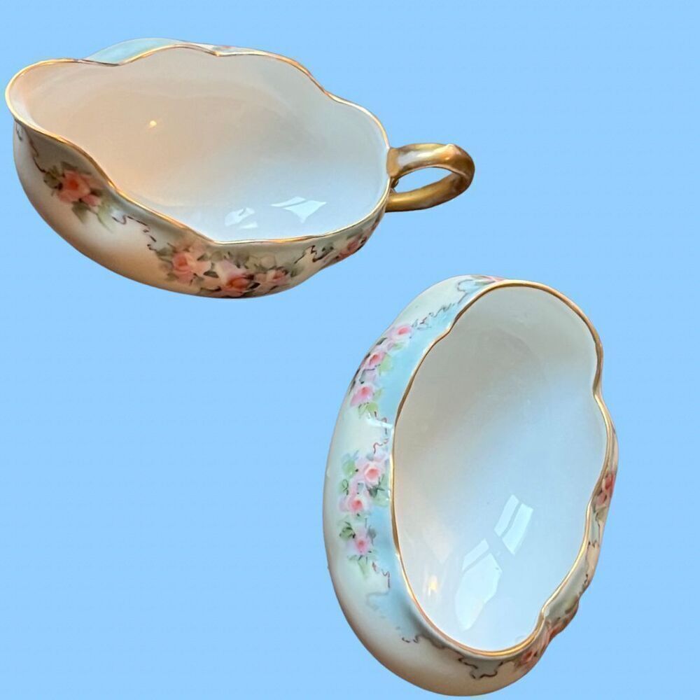 2 Pc Vintage Nori Take Nippon Footed Bowl Dish & Creamer Hand Painted Roses